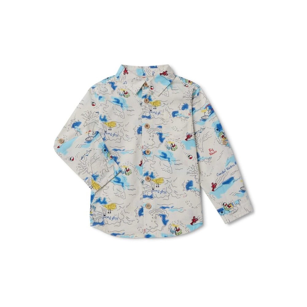 Wonder Nation Toddler Boys White Beach Themed Long Sleeve Button Shirt Size 2T